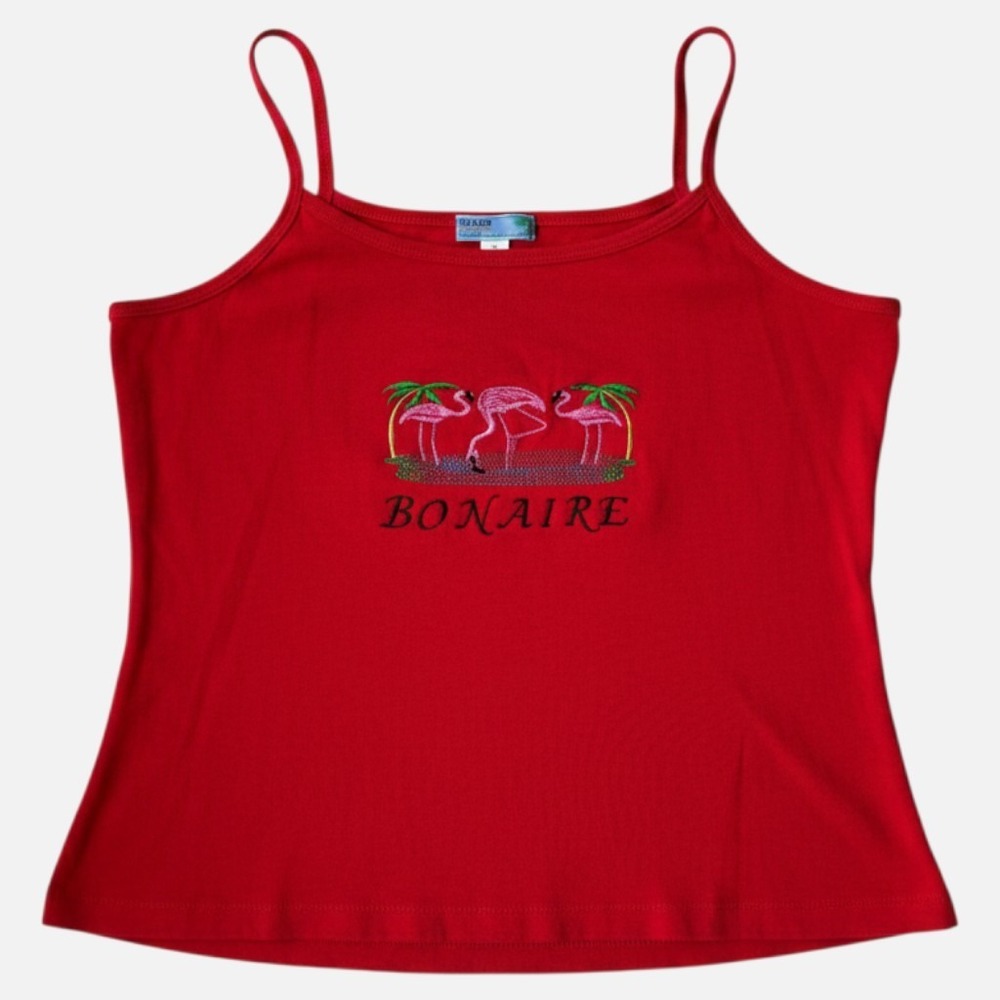 90s Vintage Island Expressions Bonaire Red Tank Top Embroidered Cami Y2K XXL
